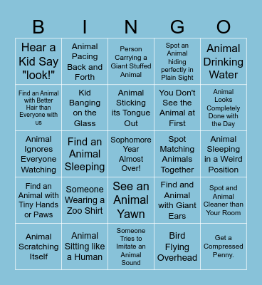 John Ball Zoo Bingo Card