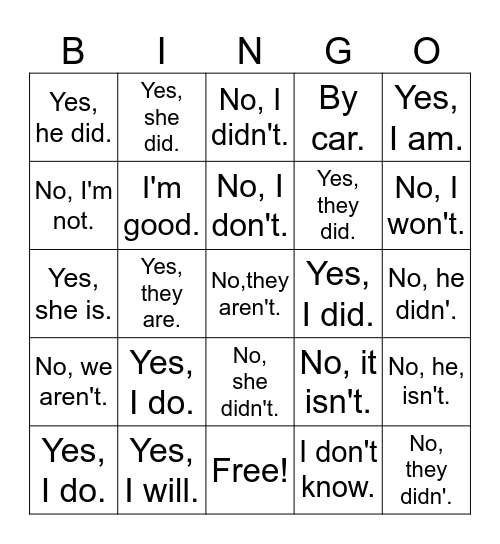 Please Come Here Bingo Card