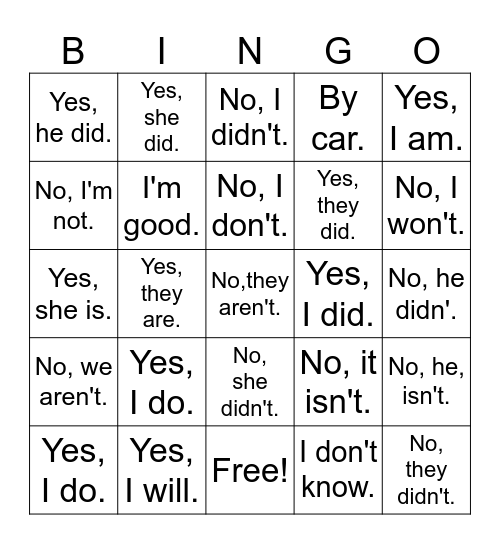 Please Come Here Bingo Card