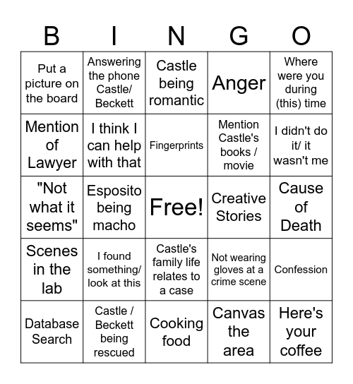 Castle Bingo Card