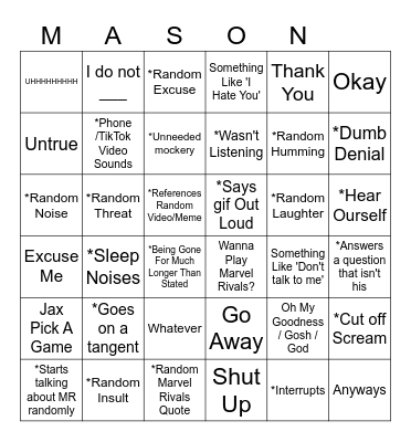 Mason Bingo Card