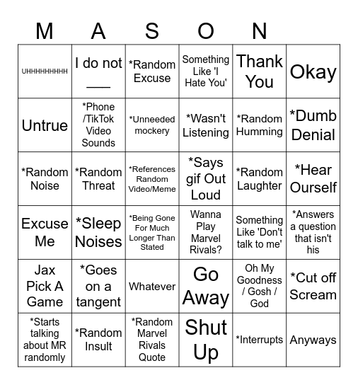 Mason Bingo Card
