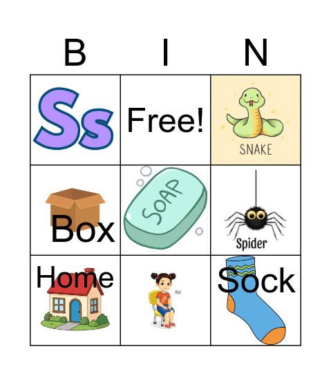 Phonics: S sound Bingo Card