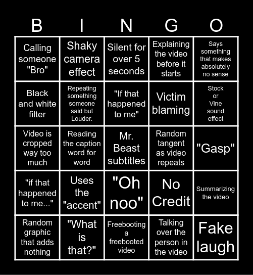 Sssniperwolf Bingo Card