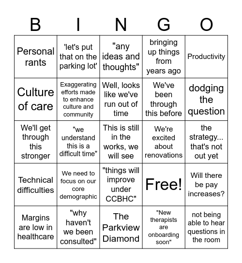 Open Forum Bingo Card