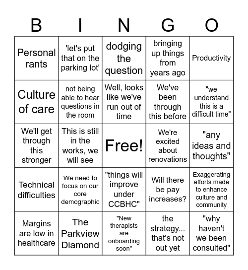 Open Forum Bingo Card