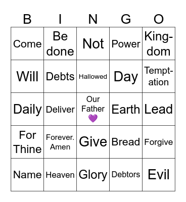 The Lord's Prayer Bingo Card