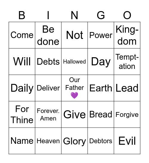 The Lord's Prayer Bingo Card