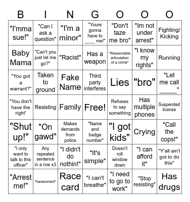 Police Bingo Card