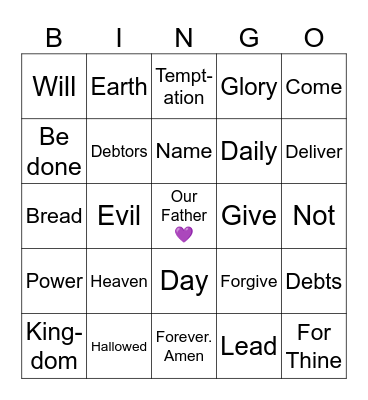 The Lord's Prayer Bingo Card