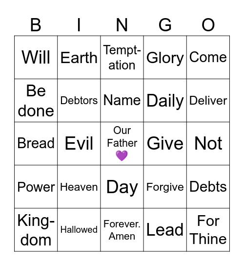The Lord's Prayer Bingo Card