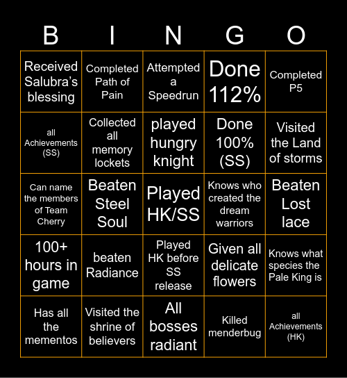 Hollow Knight Larp Bingo Card