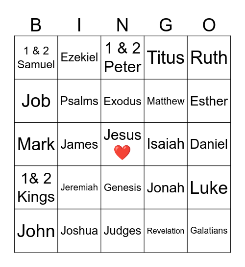 Bible Books Bingo Card