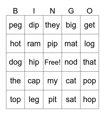 Mini Lit 1 Bingo Card