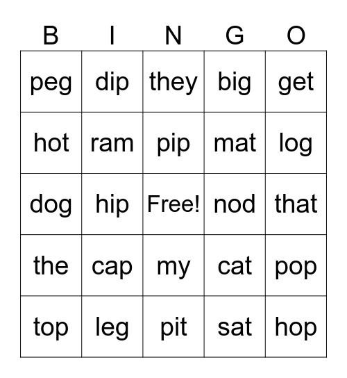 Mini Lit 1 Bingo Card