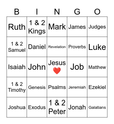 Bible Books Bingo Card