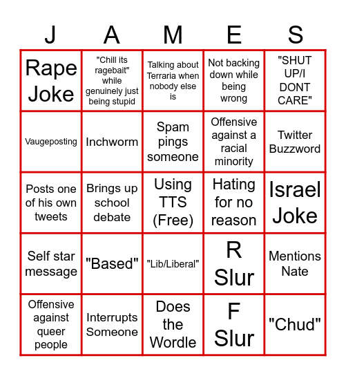 JAMES BINGO Card