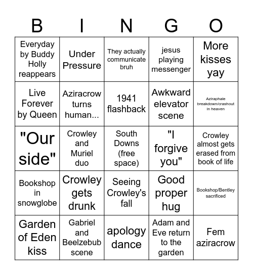 Good Omens 3 bingo Card