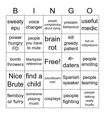 asylum life Bingo Card
