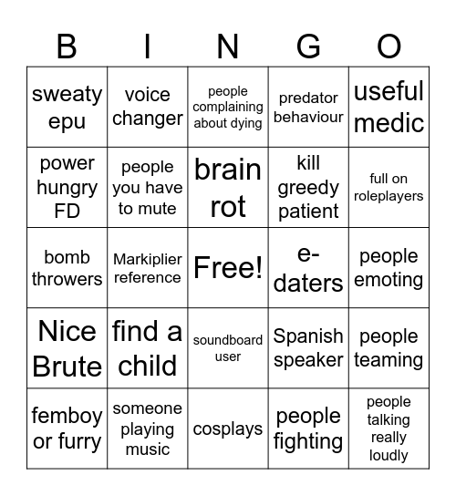 asylum life Bingo Card