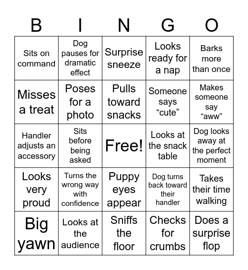 Springminster Dog Show Bingo Card