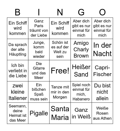 Musik Bingo der 70 er Bingo Card