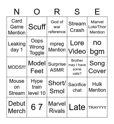 Debut Bingo Card