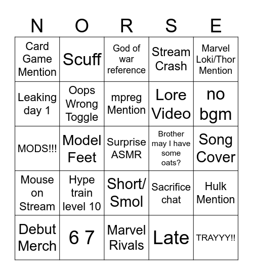 Debut Bingo Card