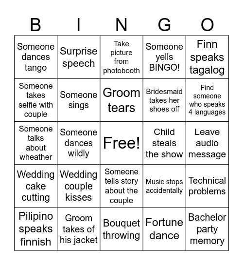 Wedding Bingo Card