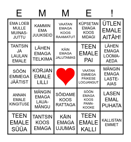 Emadepäeva bingo Card