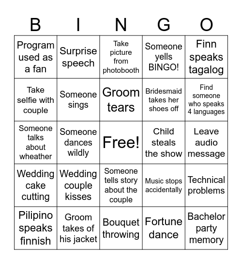 Wedding Bingo Card
