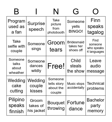 Wedding Bingo Card