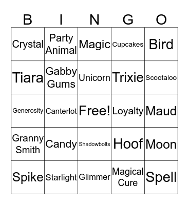 My Little Pony Bingo Card