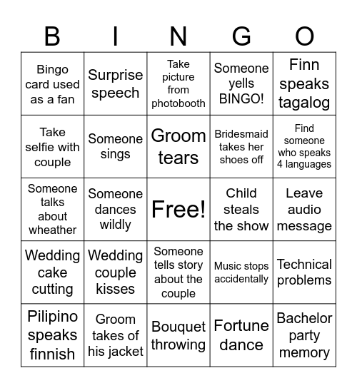 Wedding Bingo Card