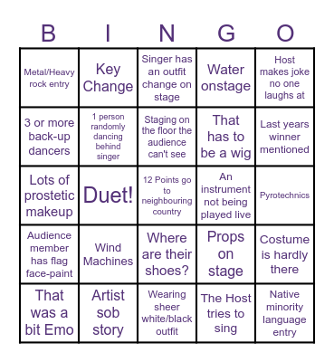 Eurovision Bingo 2026 Bingo Card