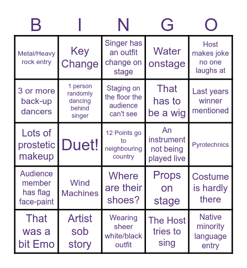 Eurovision Bingo 2026 Bingo Card