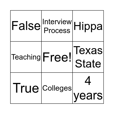 Athletic Training Bingo Card