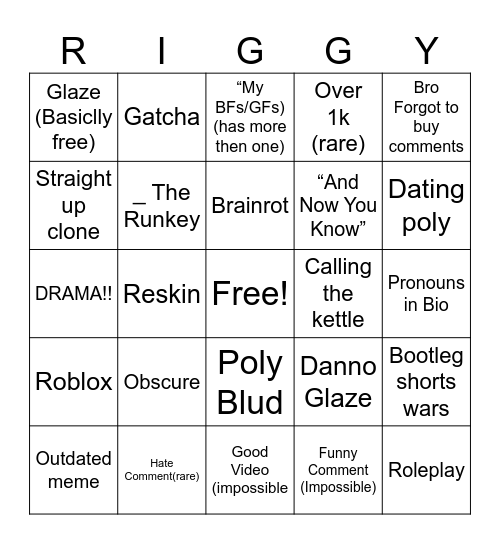 Cringe DFC Bingo Card