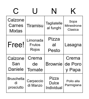 Mochis Bingo Italian Night Bingo Card
