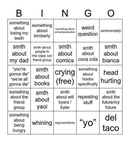 mari’s wisdom teeth 🌝 Bingo Card