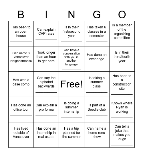Kick Off Bingo Card