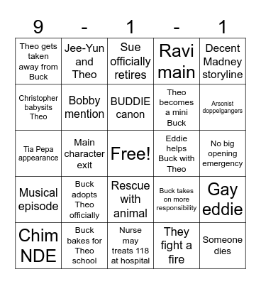 911 SEASON 10 Bingo Card