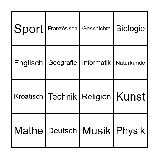 Stundenplan Bingo Card