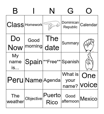 Everyday Vocabulary Bingo Card