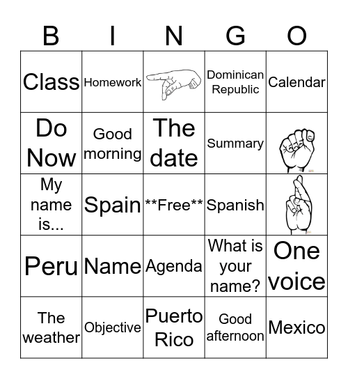 Everyday Vocabulary Bingo Card