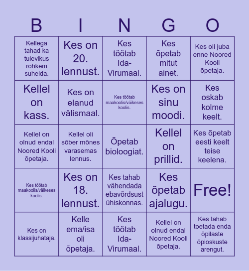 NK bingo Card