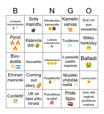Eurovision bingo 2026 Bingo Card