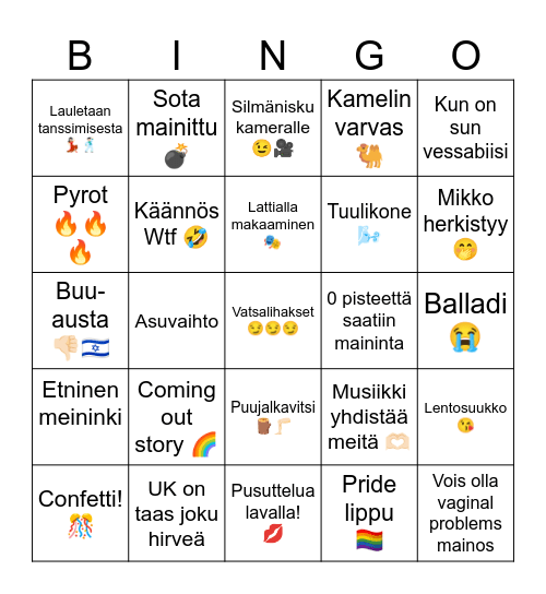 Eurovision bingo 2026 Bingo Card