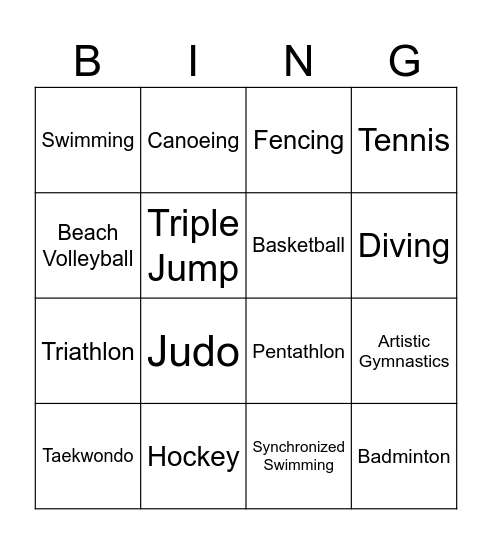 SPORTS Bingo Card