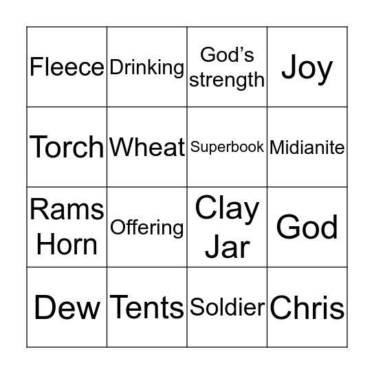 Gideon Bingo Card